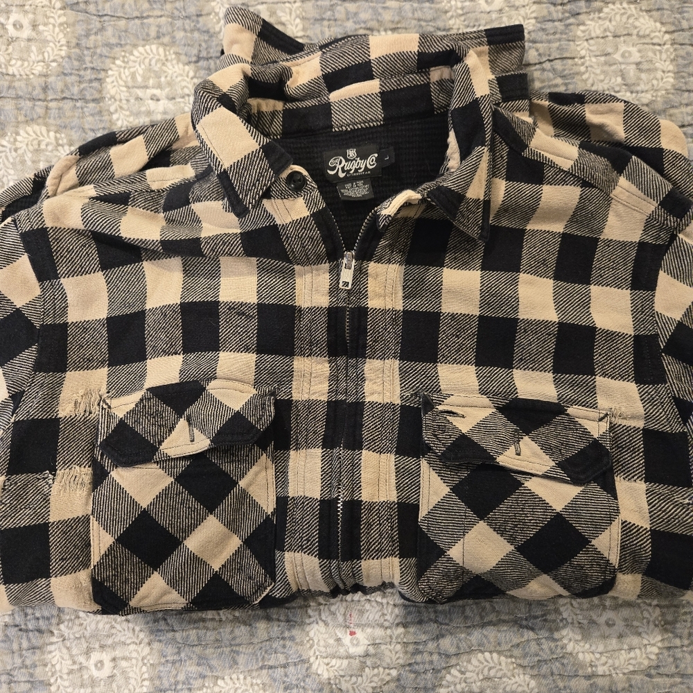 Rugby Ralph Lauren Large Thermal Flannel Distressed Work Shirt